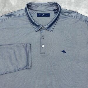 TOMMY BAHAMA Long Sleeve Polo Men 3XL Metallic Blue Pima Performance Casual Golf
